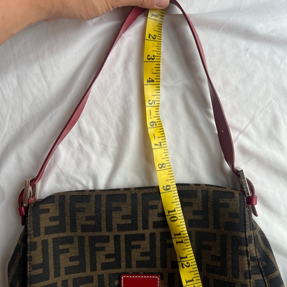 Fendi Mamma Baguette Shoulder Bag Monogram Zucca FF Brown Red Vintage W Dust Bag - Picture 15 of 16
